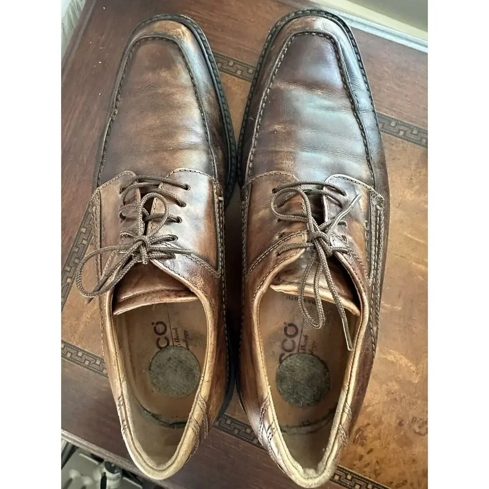 ECCO Men's Lace Up Dress Shoes Size EU 40 US 7-8 Leather Distressed Brown